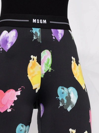 Shop Msgm Heart-print Leggings In Black