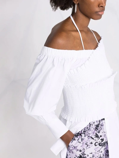 Shop Msgm Off-shoulder Cotton Blouse In White