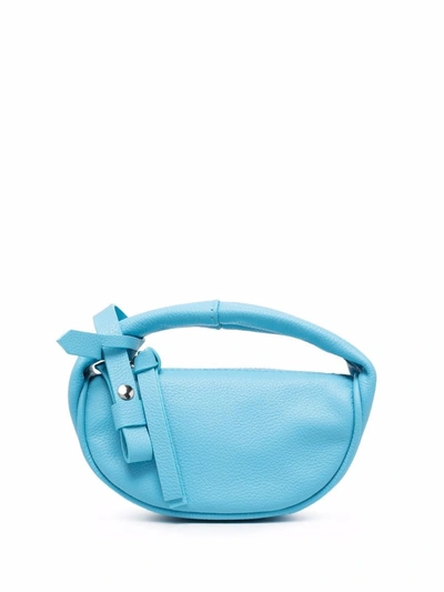 Shop By Far Mini Micro Cush Grained Leather Tote Bag In Blue