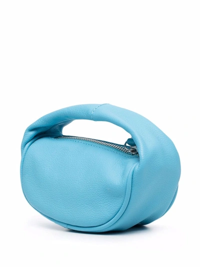 Shop By Far Mini Micro Cush Grained Leather Tote Bag In Blue