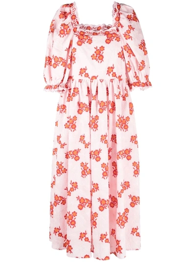 Shop Vivetta Floral Embroidery Midi Dress In Pink
