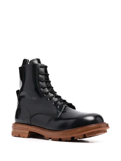 Shop Alexander Mcqueen Patent-leather Lace-up Boots In Black