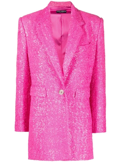 Shop Dolce & Gabbana Sequin Single-breasted Blazer In Pink