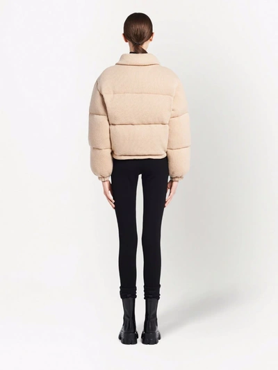 Prada Logo-detail Cashmere Padded Jacket In Neutrals