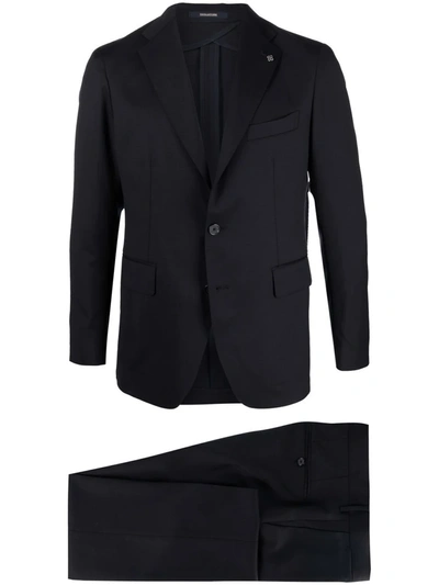 Tagliatore Tailored Blue Wool Suit With Notch Lapel In Blue