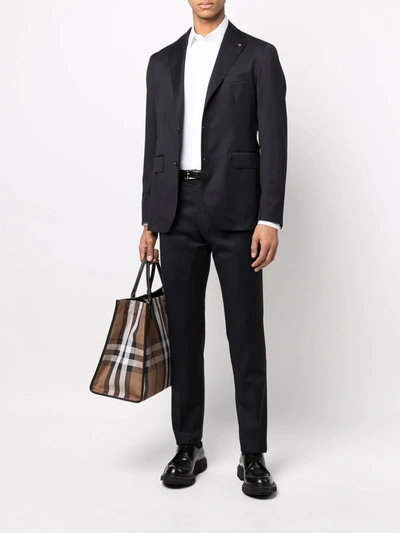 Tagliatore Tailored Blue Wool Suit With Notch Lapel In Blue