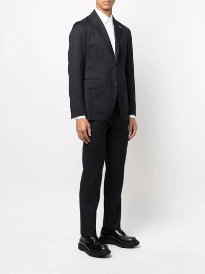 Tagliatore Tailored Blue Wool Suit With Notch Lapel In Blue