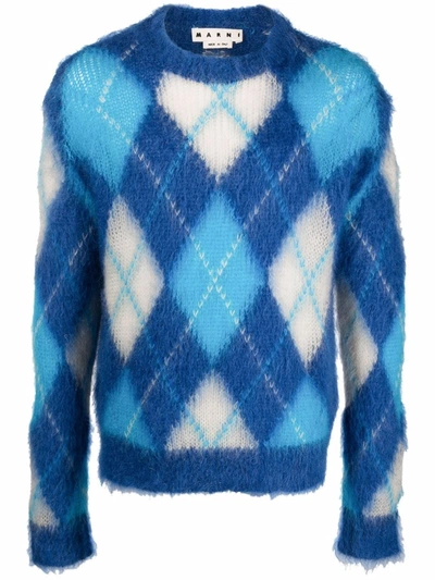 Marni Blue Iconic Mohair Argyle Sweater | ModeSens