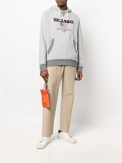 Shop Sebago Logo-print Pullover Hoodie In Grey