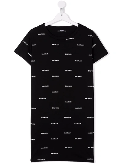 Shop Balmain Teen Logo-print T-shirt Dress In Black