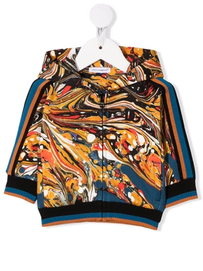Shop Dolce & Gabbana Graphic-print Zip-front Hoodie In Orange
