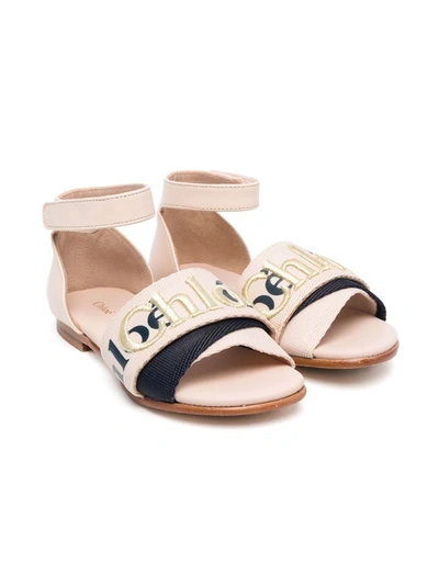 Shop Chloé Logo-embroidered Sandals In Neutrals