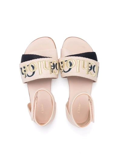 Shop Chloé Logo-embroidered Sandals In Neutrals