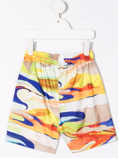 Shop Msgm Abstract-print Logo Swim Shorts In Neutrals