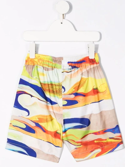 Msgm Teen Abstract-print Cotton Bermuda Shorts In Neutrals