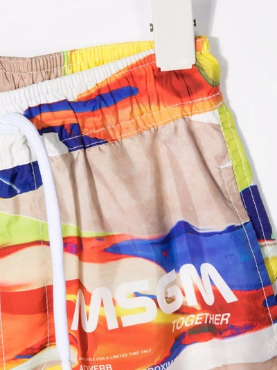 Shop Msgm Abstract-print Logo Swim Shorts In Neutrals