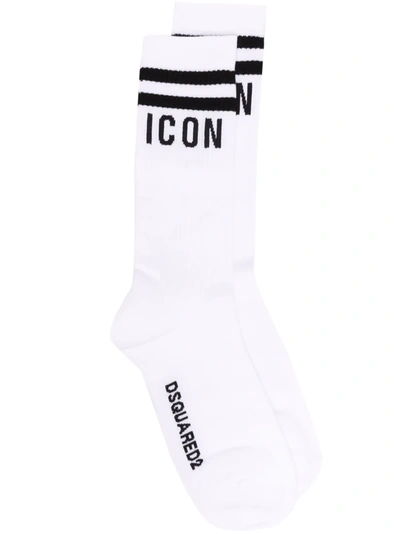 Dsquared2 Intarsia-knit Logo Socks In White