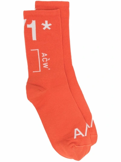 Shop A-cold-wall* Intarsia-knit Logo Socks In Orange