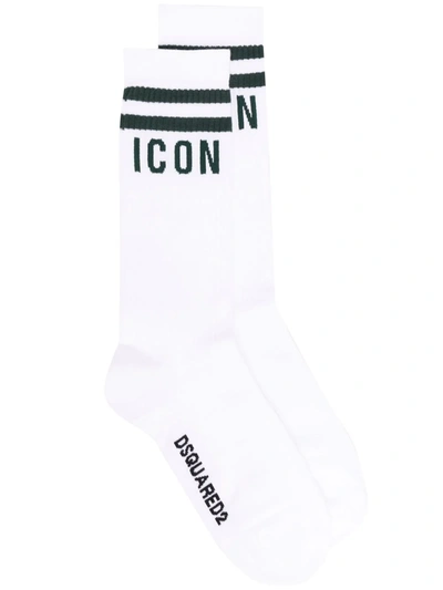 Shop Dsquared2 Intarsia-knit Logo Socks In White