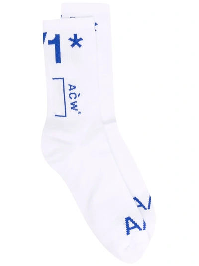 Shop A-cold-wall* Intarsia-knit Logo Socks In White