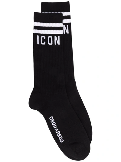 Shop Dsquared2 Intarsia-knit Logo Socks In Black