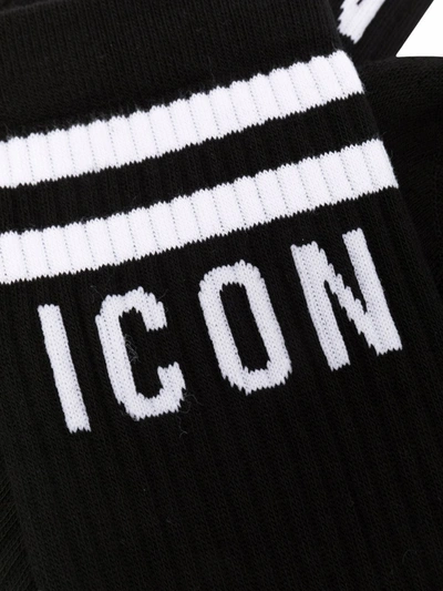 Dsquared2 Black & White Mid Crew Socks In Black