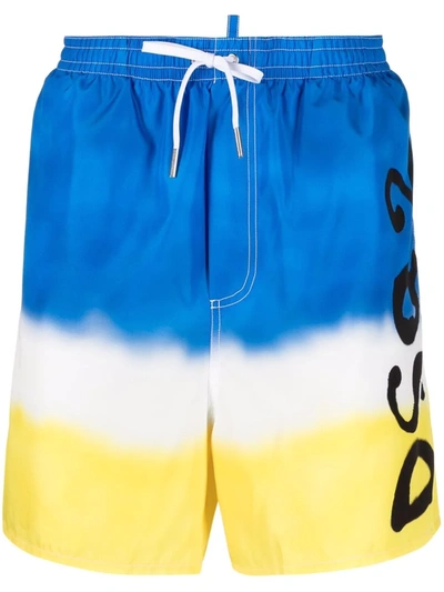 Shop Dsquared2 Spray-paint Print Swim Shorts In Blue