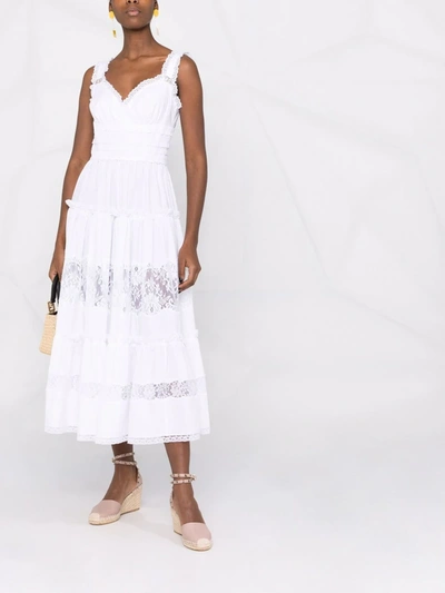 Shop Dolce & Gabbana Lace-panel Sleeveless Dress In White