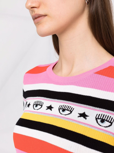 Shop Chiara Ferragni Logo-intarsia Striped Knitted Top In Pink
