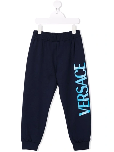 Shop Versace Logo-print Track Pants In Blue