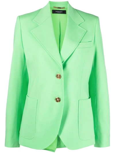 Shop Versace Medusa-button Single-breasted Blazer In Green