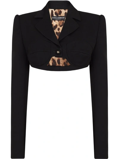 Shop Dolce & Gabbana Cropped Virgin Wool Blazer In Black