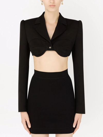 Dolce & Gabbana Cropped Virgin Wool Blazer In Black