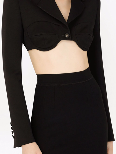 Dolce & Gabbana Cropped Virgin Wool Blazer In Black