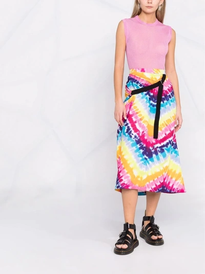 Kenzo Tie Dye Printed Satin Wrap Midi Skirt In Pink