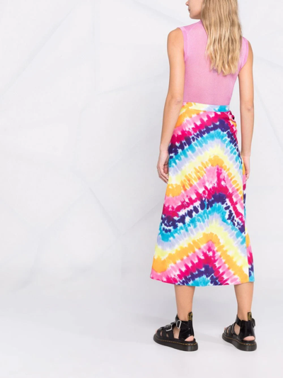 Kenzo Tie Dye Printed Satin Wrap Midi Skirt In Pink