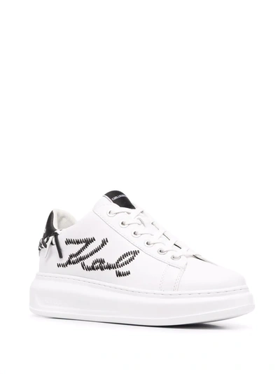 Shop Karl Lagerfeld Embroidered-logo Leather Sneakers In White