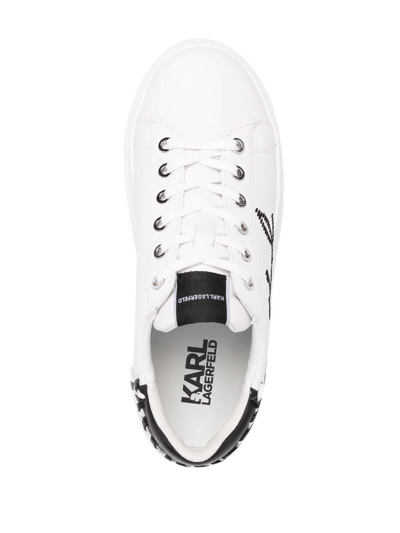 Shop Karl Lagerfeld Embroidered-logo Leather Sneakers In White