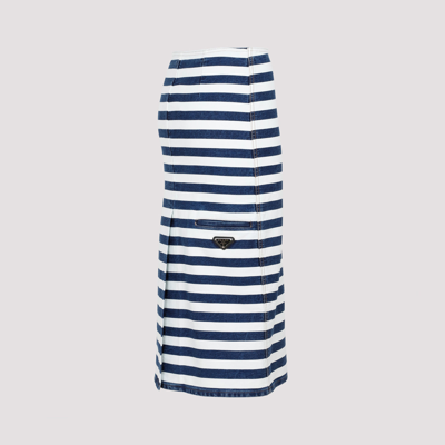 Shop Prada Striped Denim Skirt In Blue