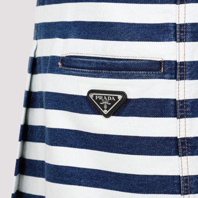 Shop Prada Striped Denim Skirt In Blue