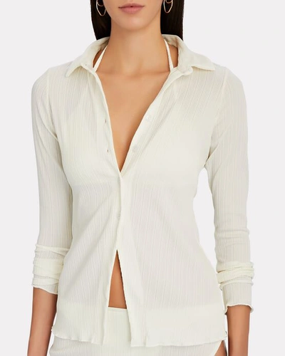 Shop Frankies Bikinis Nova Plissé Button-down Shirt In Ivory