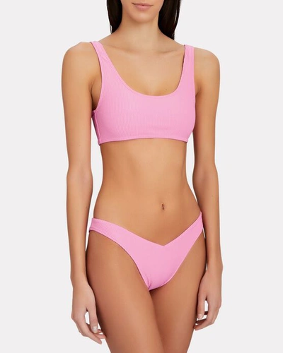 Shop Frankies Bikinis Connor Ribbed Bikini Top In Pink