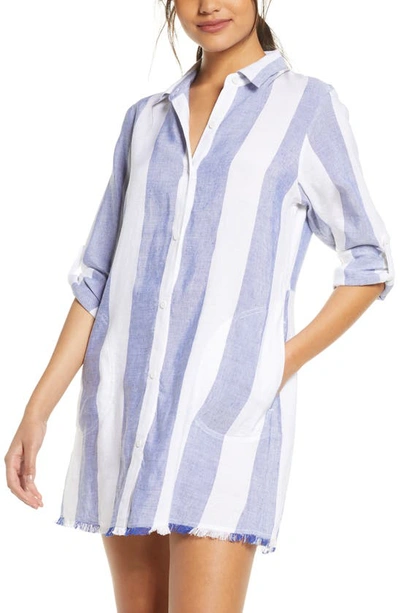 Shop Tommy Bahama Rugby Beach Stripe Cover-up Tunic Shirt In White
