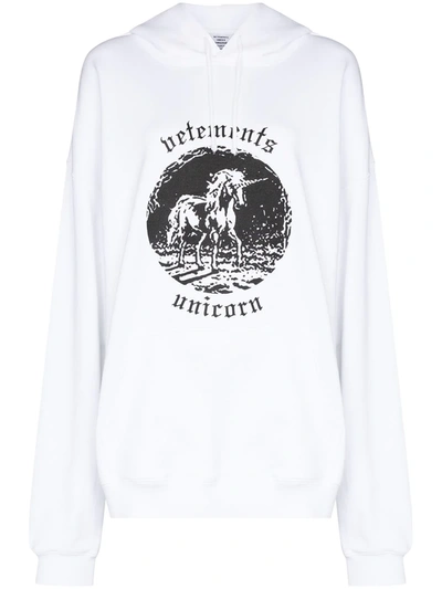 Shop Vetements Unicorn-print Logo Hoodie In Weiss