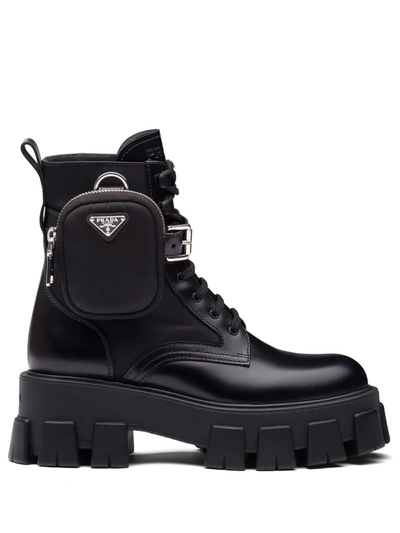 Prada Black Leather And Re-nylon Monolith Ankle Boots In Schwarz