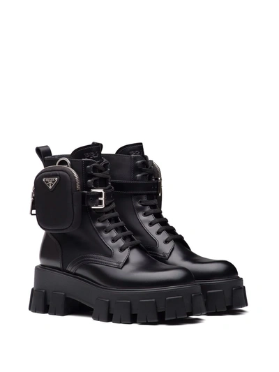 Prada Black Leather And Re-nylon Monolith Ankle Boots In Schwarz