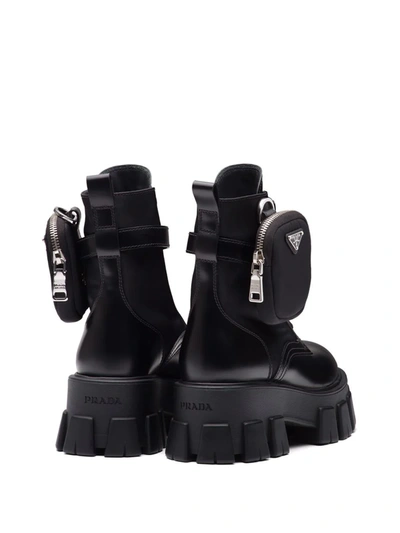Prada Black Leather And Re-nylon Monolith Ankle Boots In Schwarz