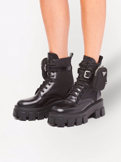 Prada Black Leather And Re-nylon Monolith Ankle Boots In Schwarz