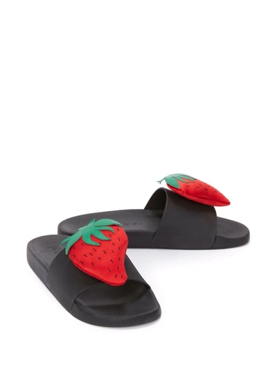 Shop Jw Anderson Strawberry-motif Pool Slides In Black
