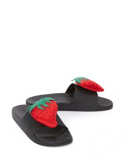 Shop Jw Anderson Strawberry-motif Pool Slides In Black